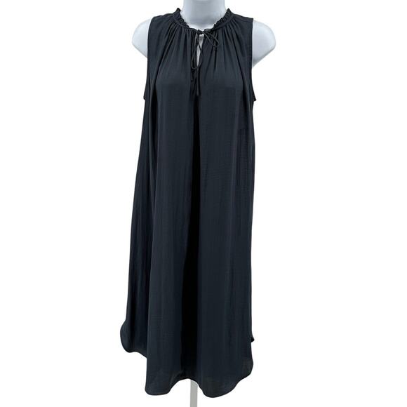 Ann Taylor Loft Midi Dress WMNS S Sleeveless Chiffon Gray Lined Keyhole Ruffled - Picture 1 of 7